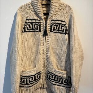 TNA Cream and Black Cowichan Hand Knit Cardigan